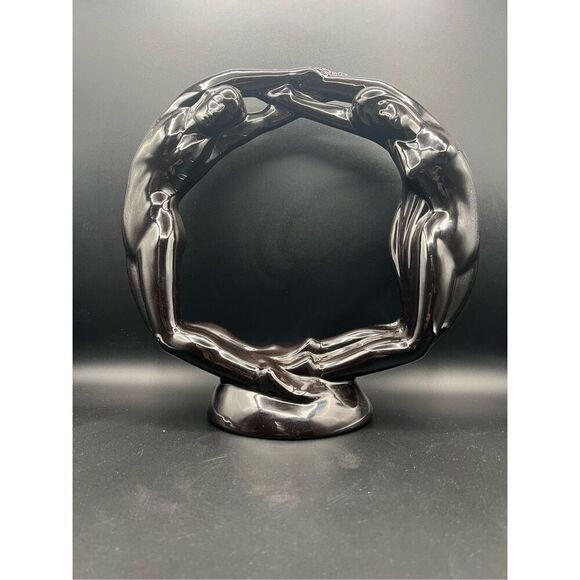 Haeger Pottery Couple Lovers Eternity Circle of Love Black Statue 1986 orig stic - Picture 1 of 7